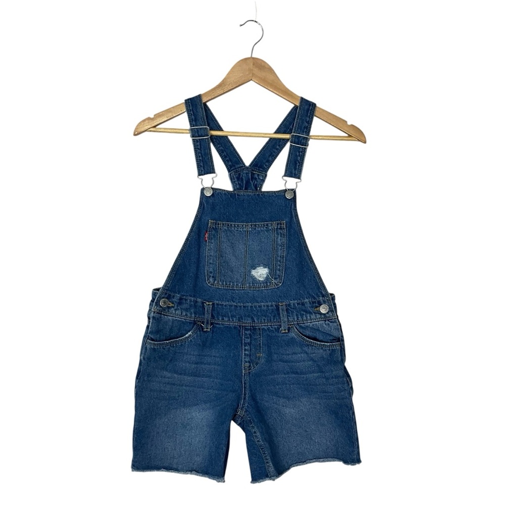 LEVI’S sz 10 Girls Classic Denim Shorts Overalls Red Tab Blue